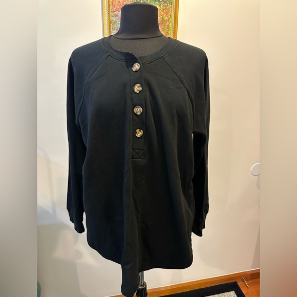 Torrid Black Long Sleeve Henley Sweatshirt - Picture 5 of 16